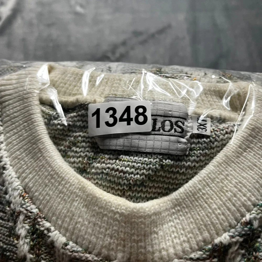 Vintage Megalos 3D Knit Sweater Men's 3XLT White 90s Coogi Style Big & Tall